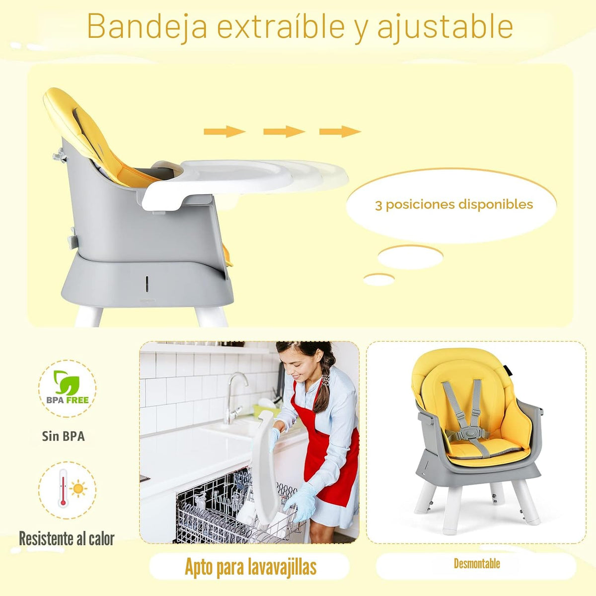 HONEY JOY Silla alta 8 en 1 para bebé, silla alta convertible para...
