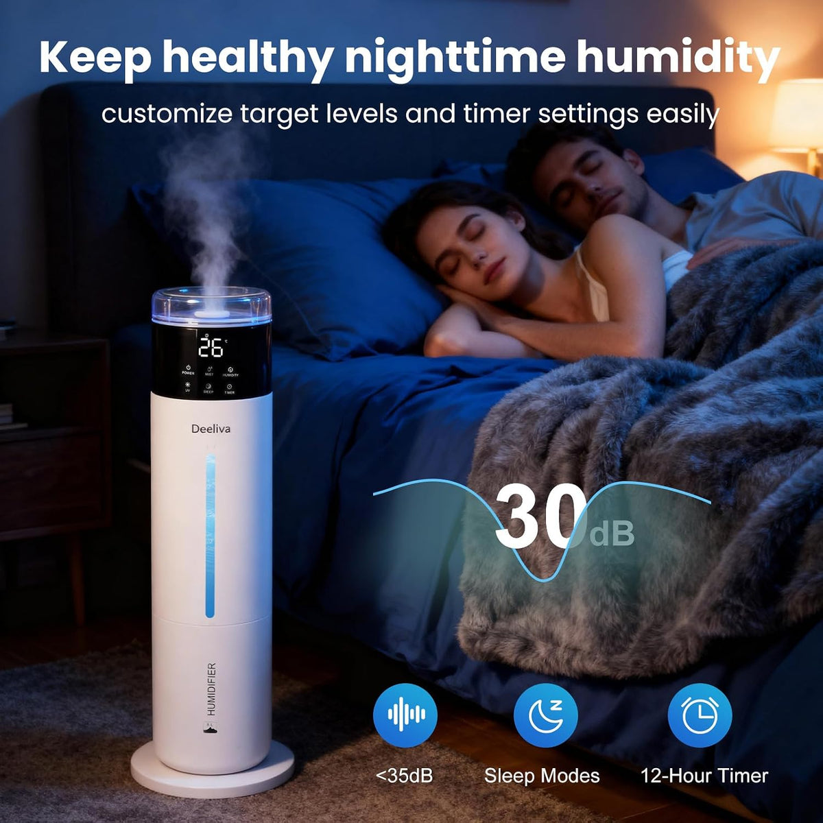Humidificador grande para dormitorio, 8L\/2.1Gal ultrasónico de nie...