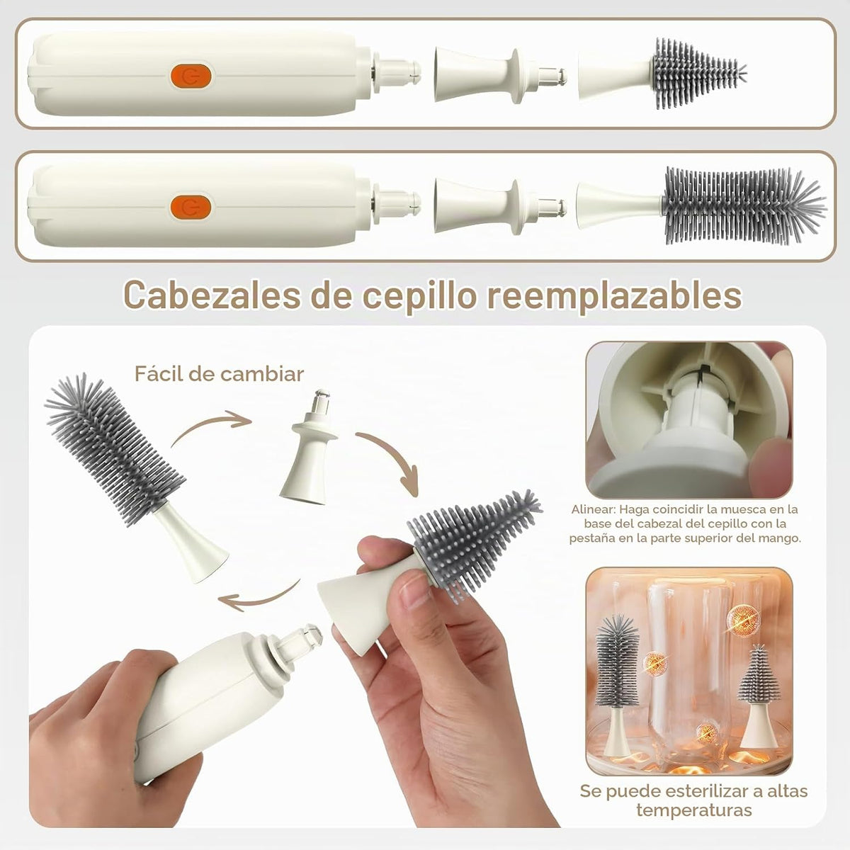 Limpiador eléctrico del cepillo de la botella, cepillo recargable d...