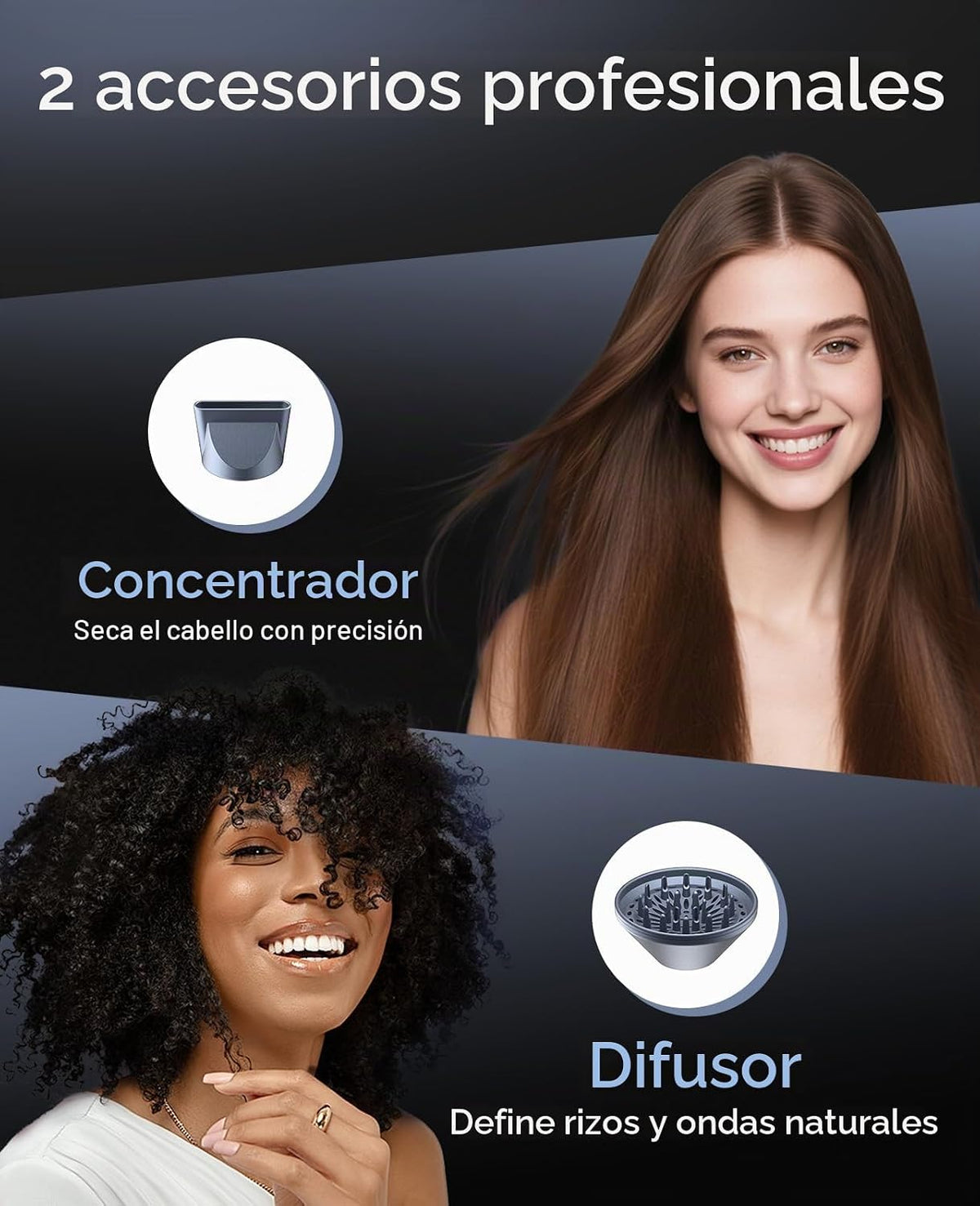 CONFU Secador de pelo con difusor, secador de pelo para mujer, seca...