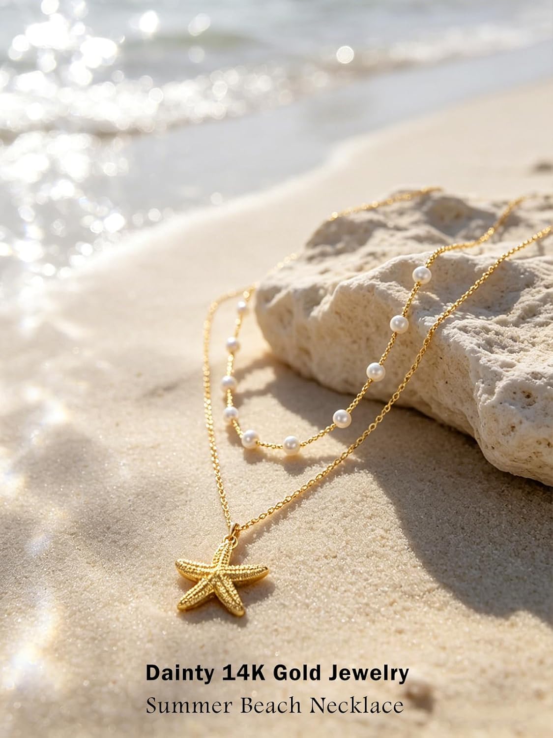 SilvecFantasy Collares en capas de oro de 14 quilates Ocean Beach p...