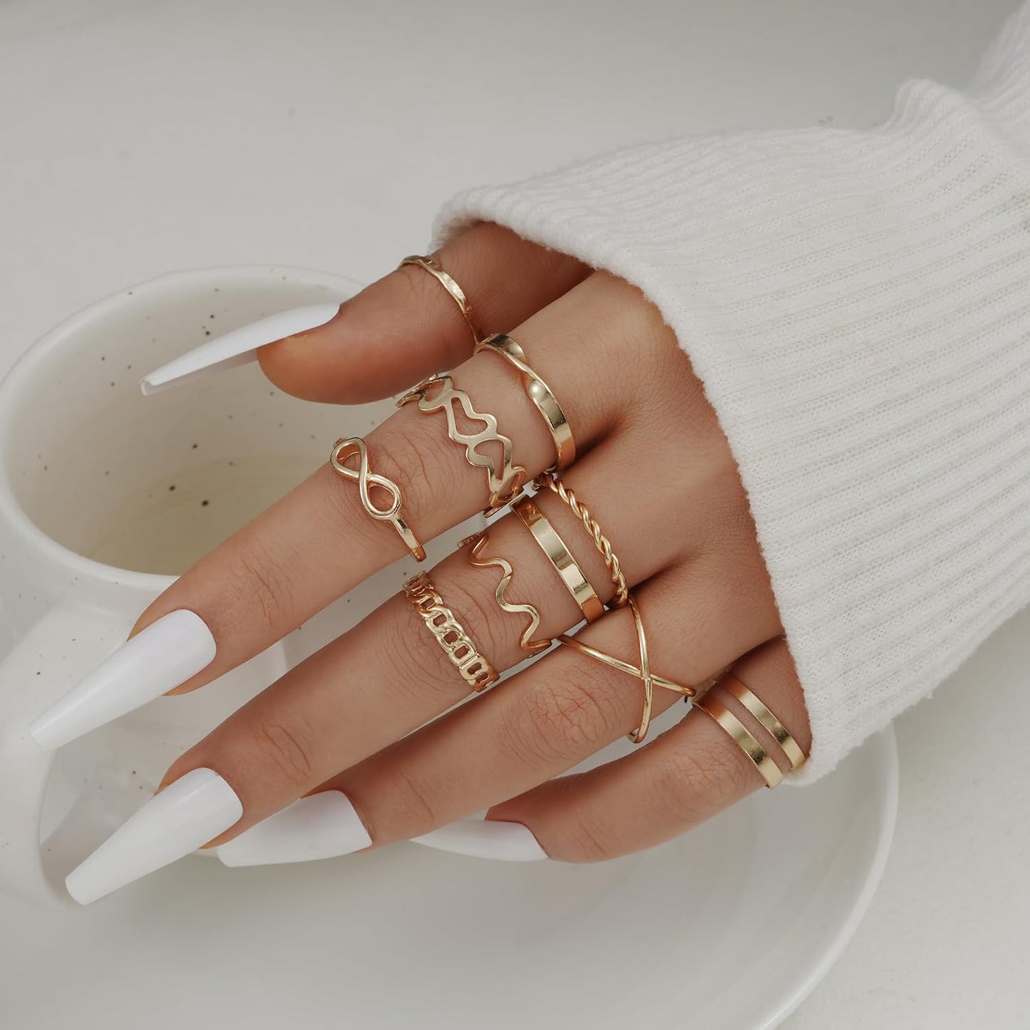 FAXHION Juego de 25 anillos apilables de oro para mujer, anillo de...