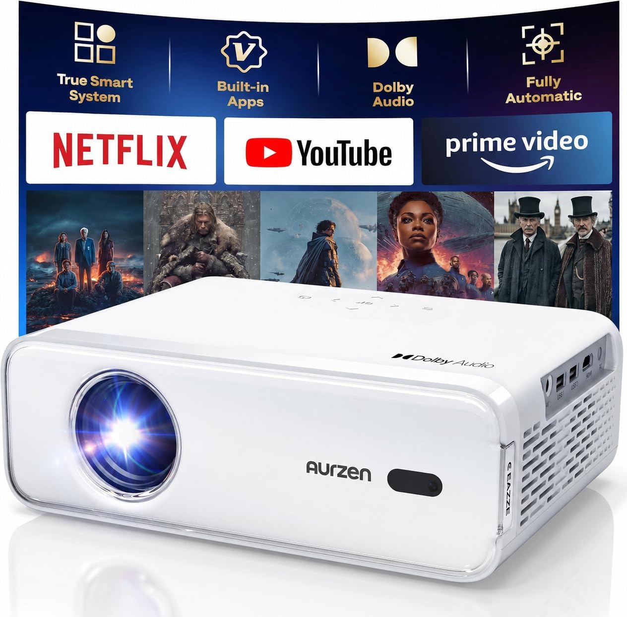 Aurzen EAZZE - Proyector inteligente D1 con WiFi y Bluetooth, licen...