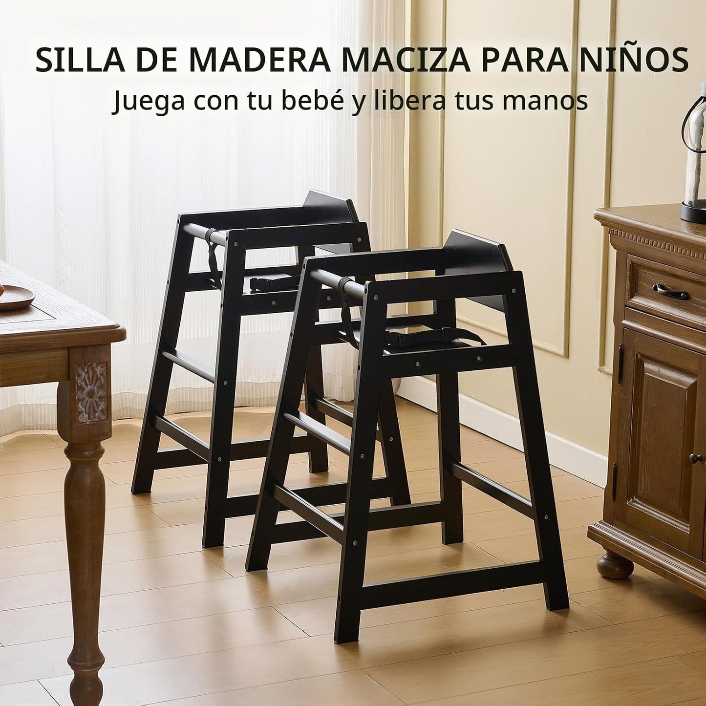 Neoflavie Paquete de 4 sillas altas comerciales de madera para bebé...