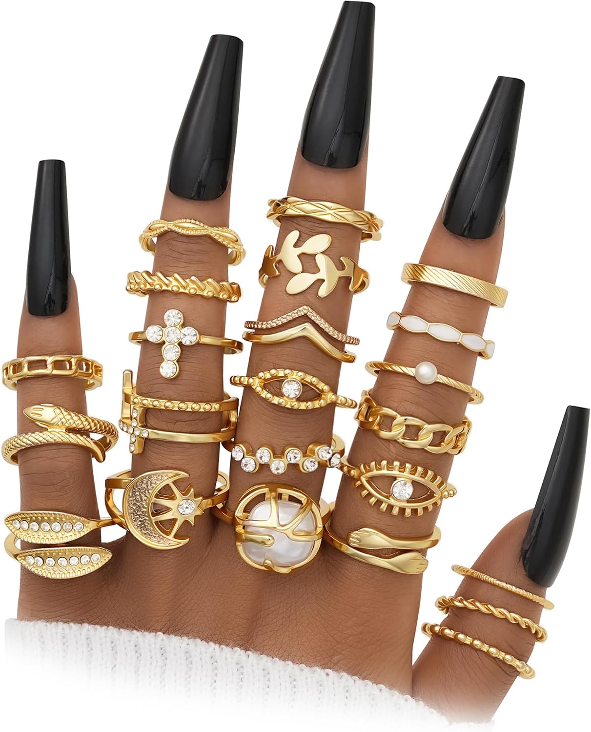 YEEZII Juego de 25 anillos dorados para nudillos para mujer, lindos...