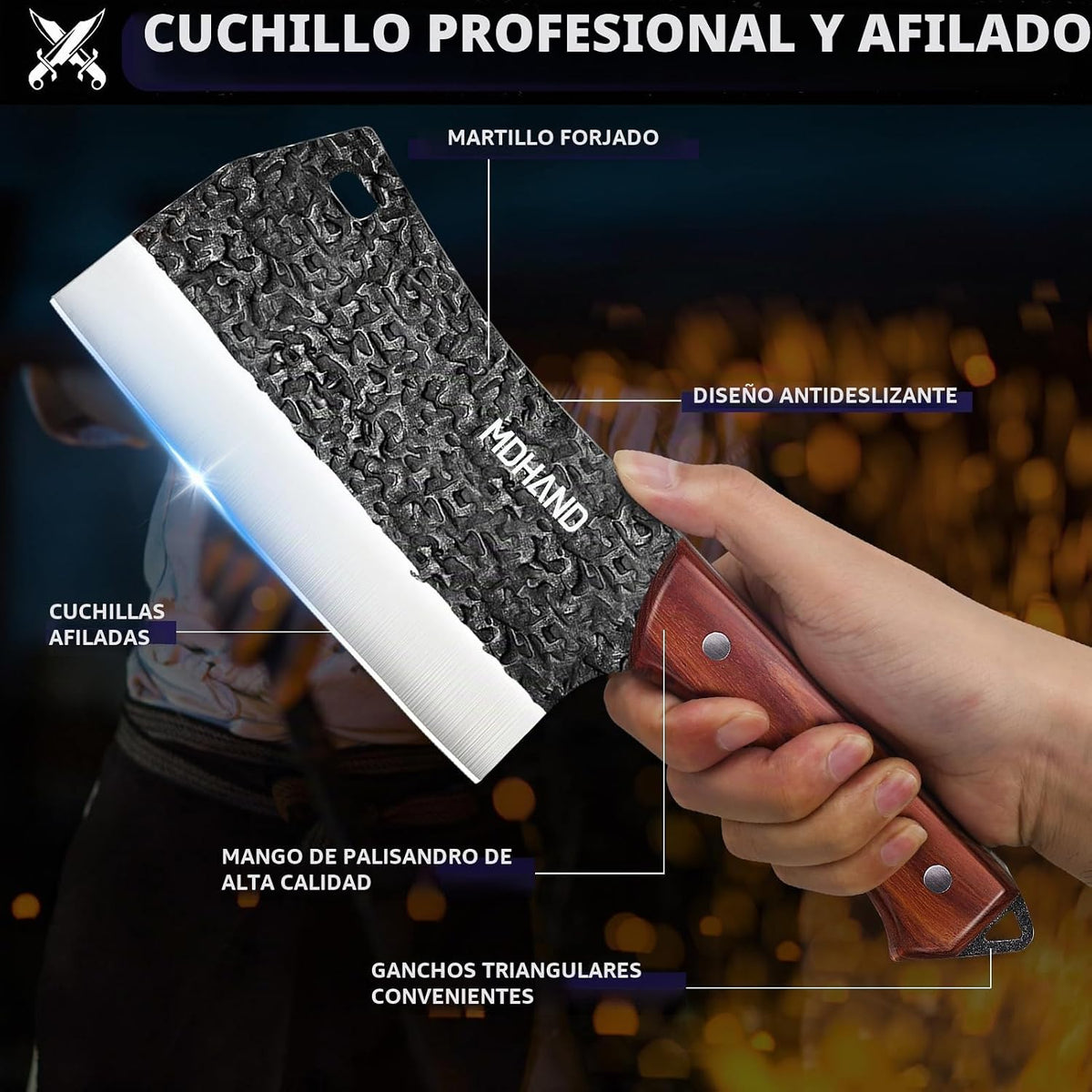 MDHAND - Juego de cuchillos de carnicero, cuchillo de carnicero for...