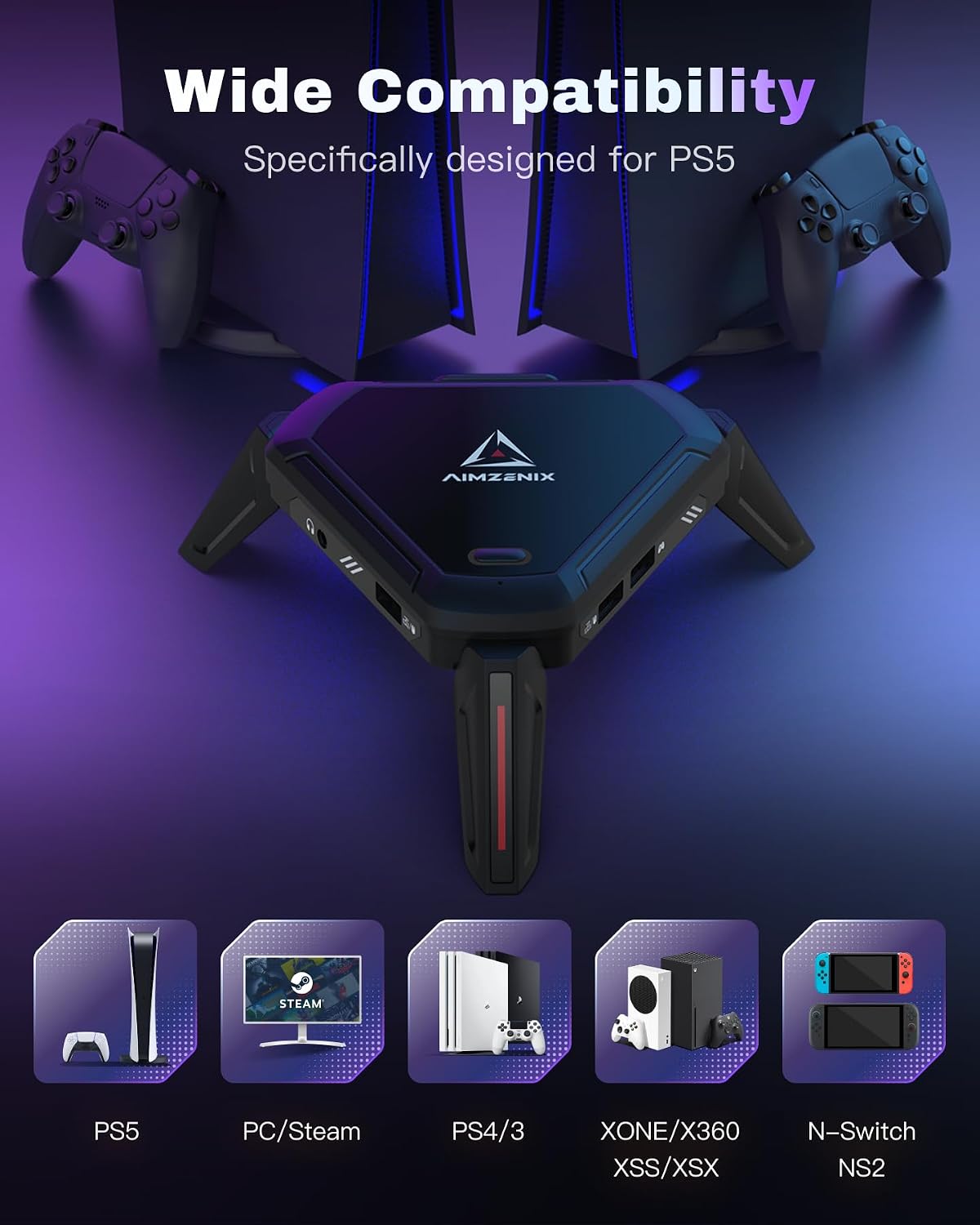 AIMZENIX Adaptador de teclado y mouse Monster para PS5 (a través de...