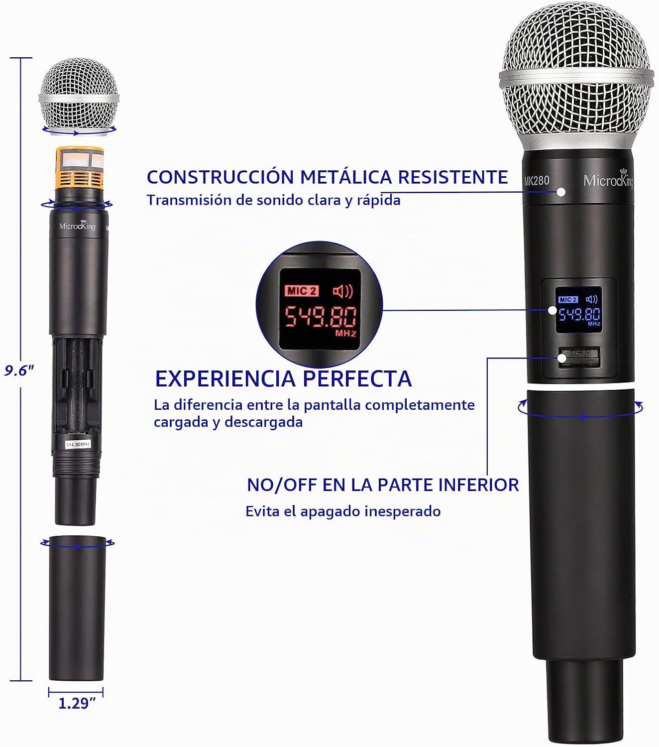 MicrocKing Sistema de Micrófono Inalámbrico, 8 Canales UHF, Micrófo...