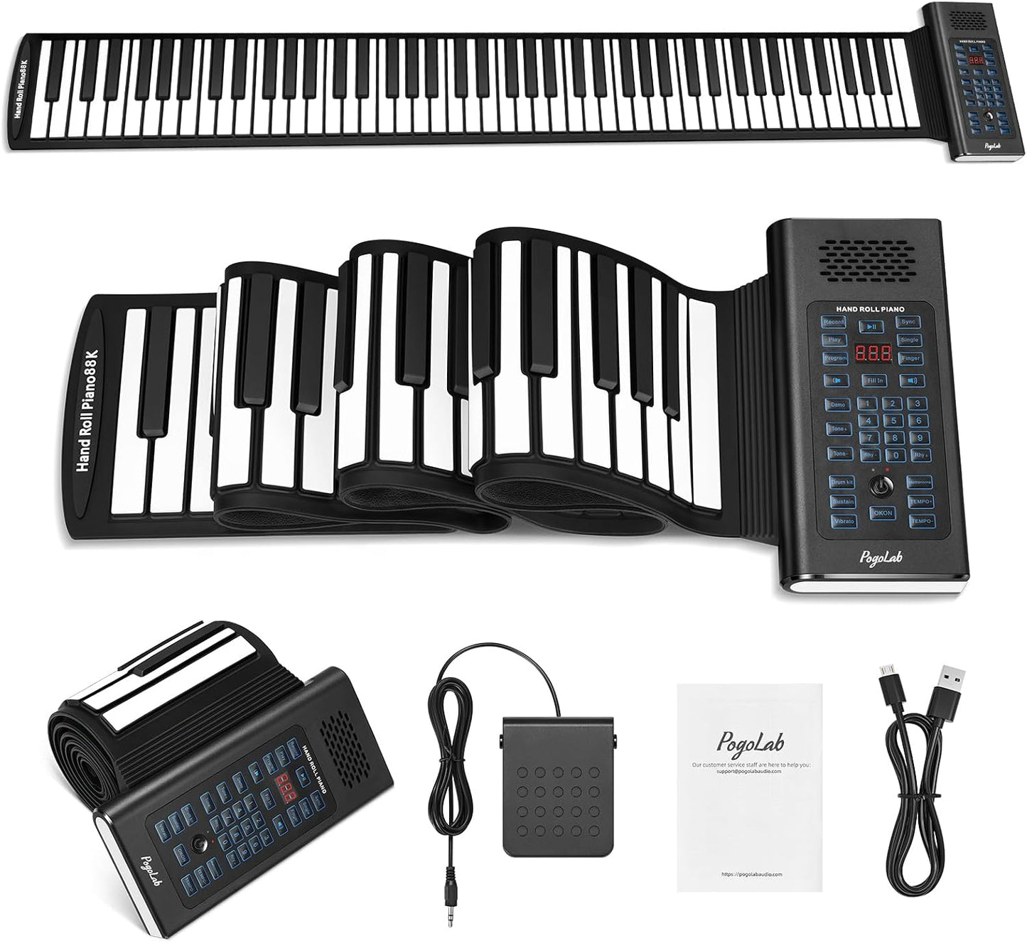 POGOLAB - Piano portátil enrollable de 88 teclas, teclado eléctrico...