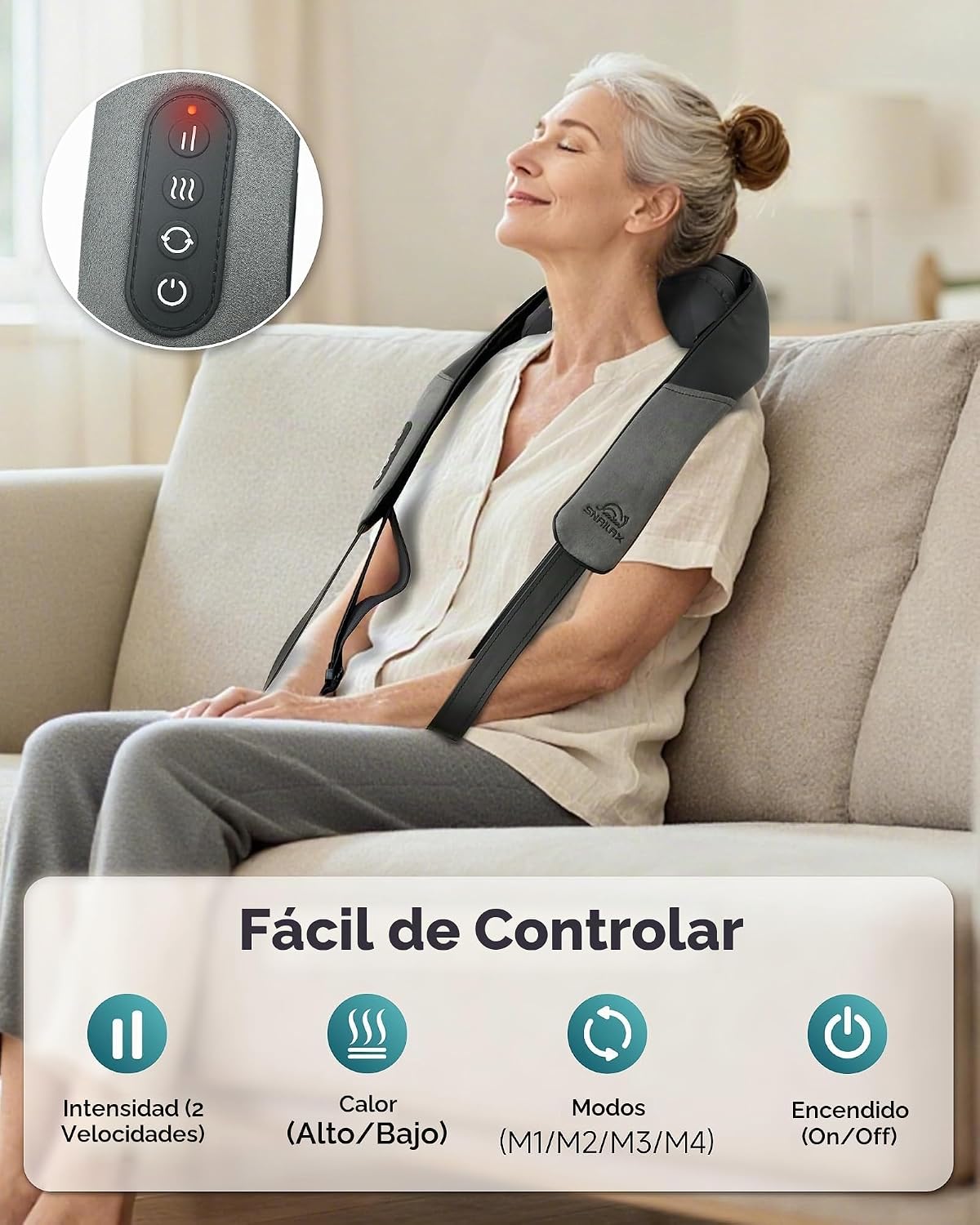 Snailax Masajeador de cuello y hombros con calor, Shiatsu 4D, elegi...