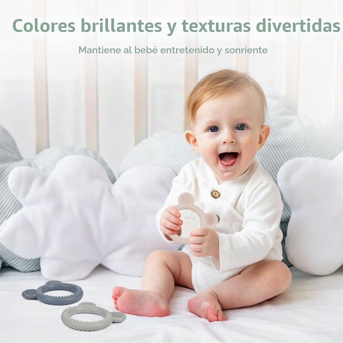 Eascrozn Paquete de 3 juguetes de dentición de silicona para bebés,...