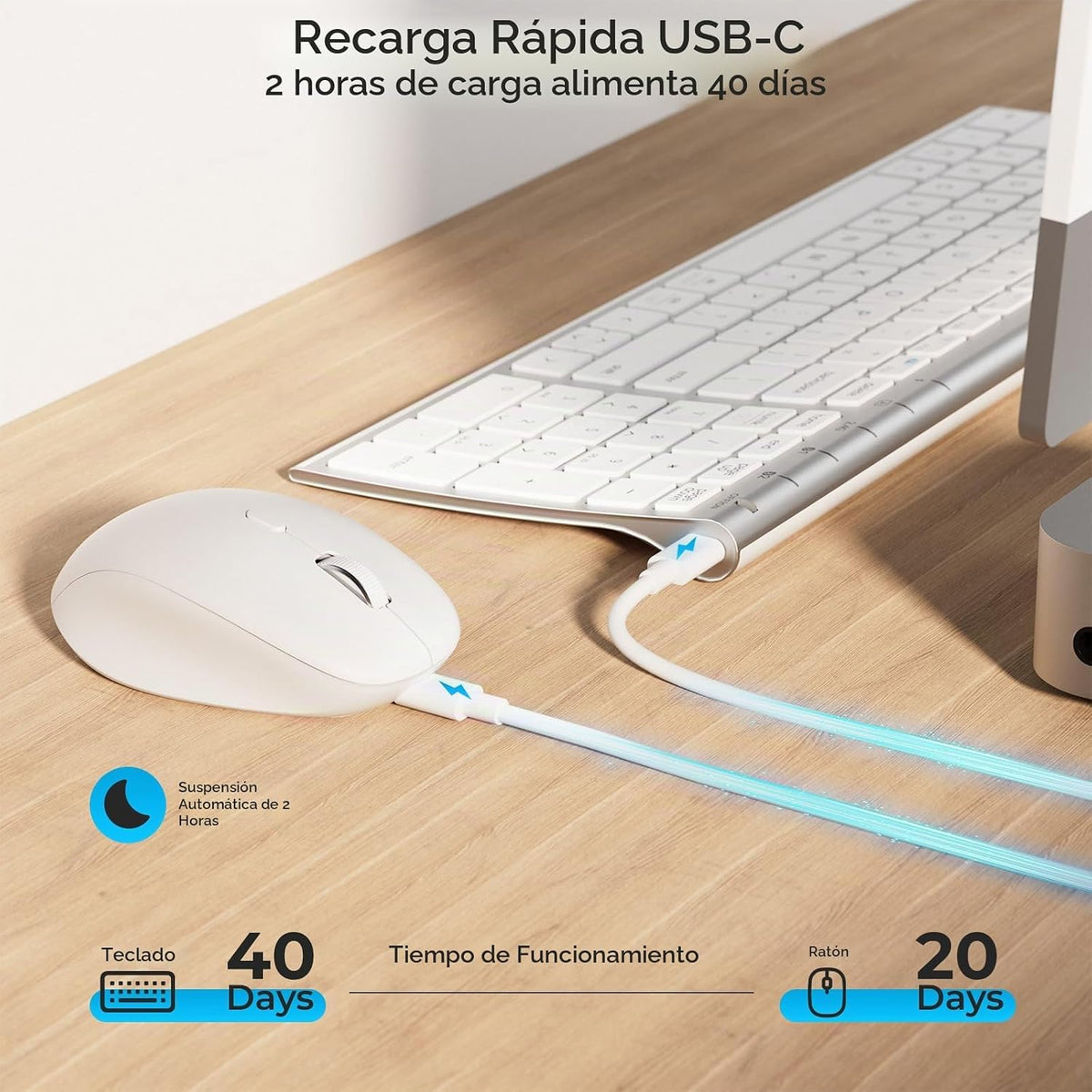 iClever Combo de teclado y mouse inalámbricos Bluetooth DK05, blanc...