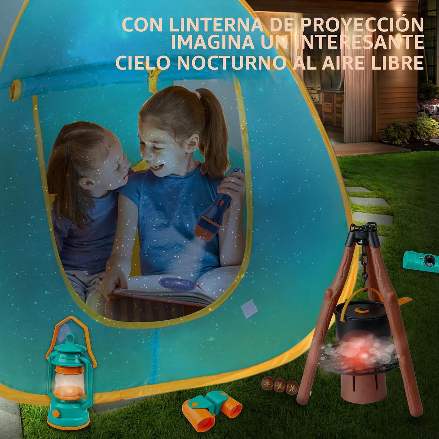 Qtioucp Juego de campamento para niños, 50 piezas con tienda de cam...
