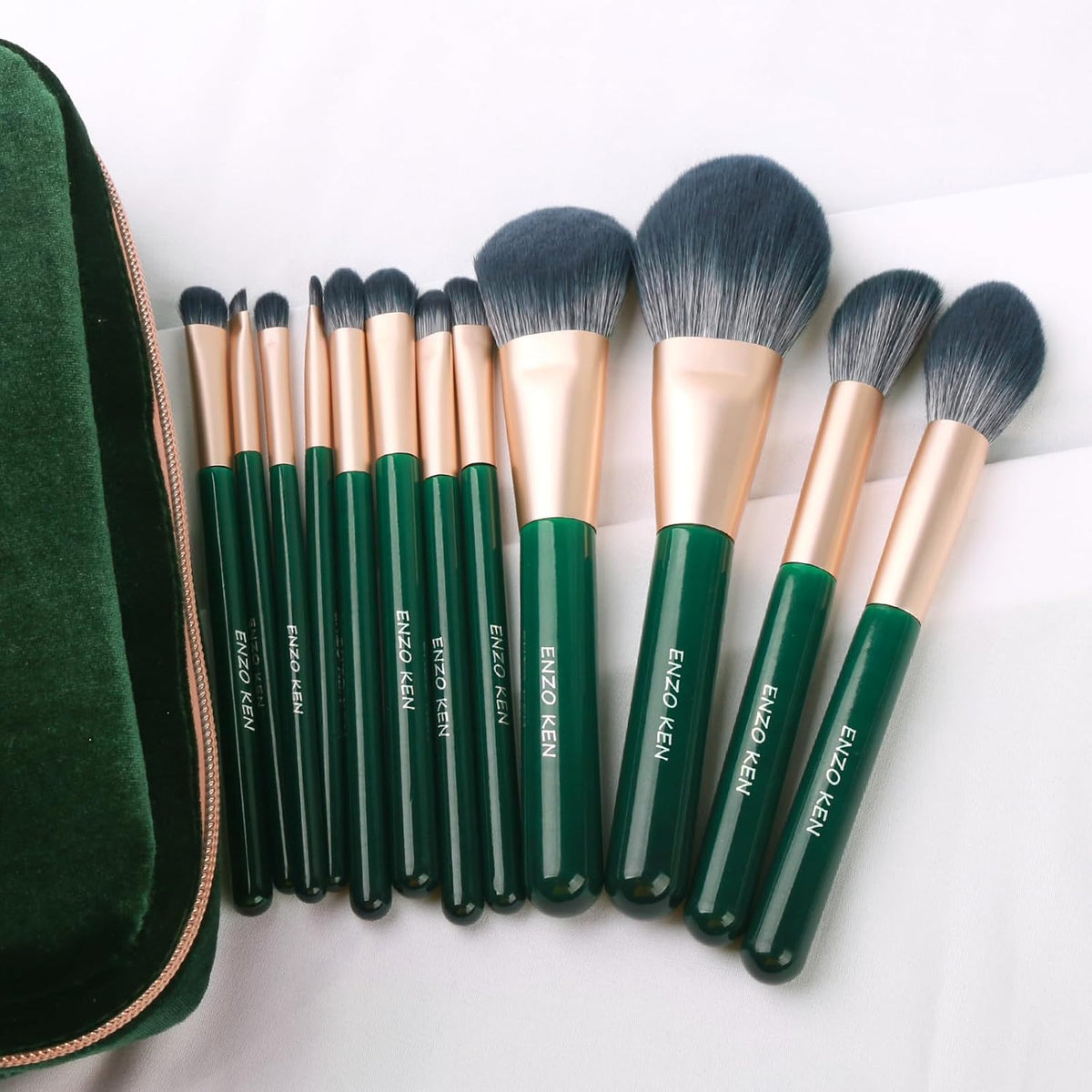 ENZO KEN Juego de brochas de maquillaje de fibra natural y pelo de...