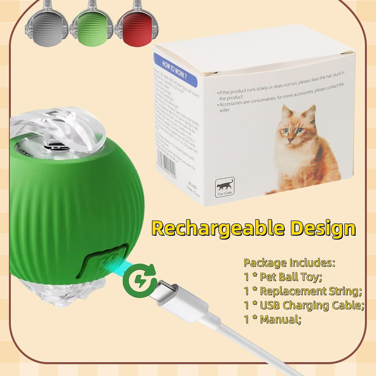 Pelota de juguete interactiva para perros y gatos, movimiento autom...