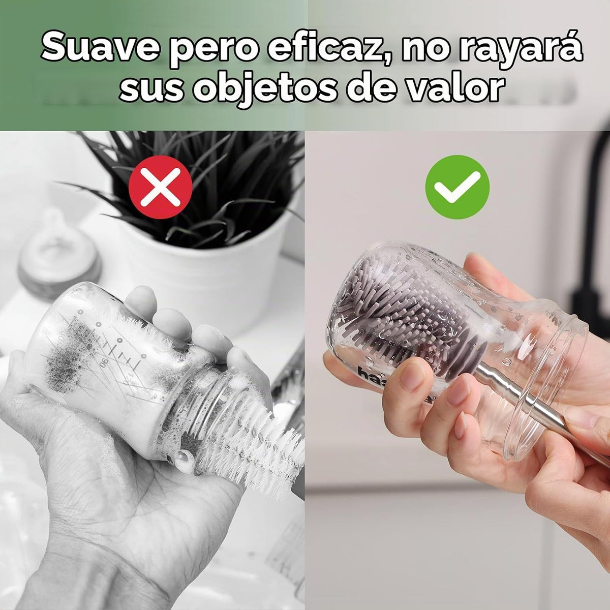 Haakaa Cepillo de silicona para biberones y hendiduras, SUVA gris,...