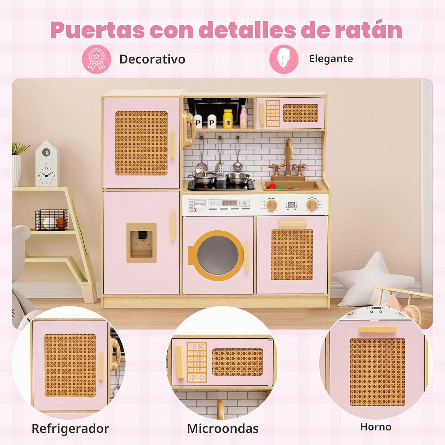 Costzon Juego de cocina para niños, juguete Montessori de madera pa...