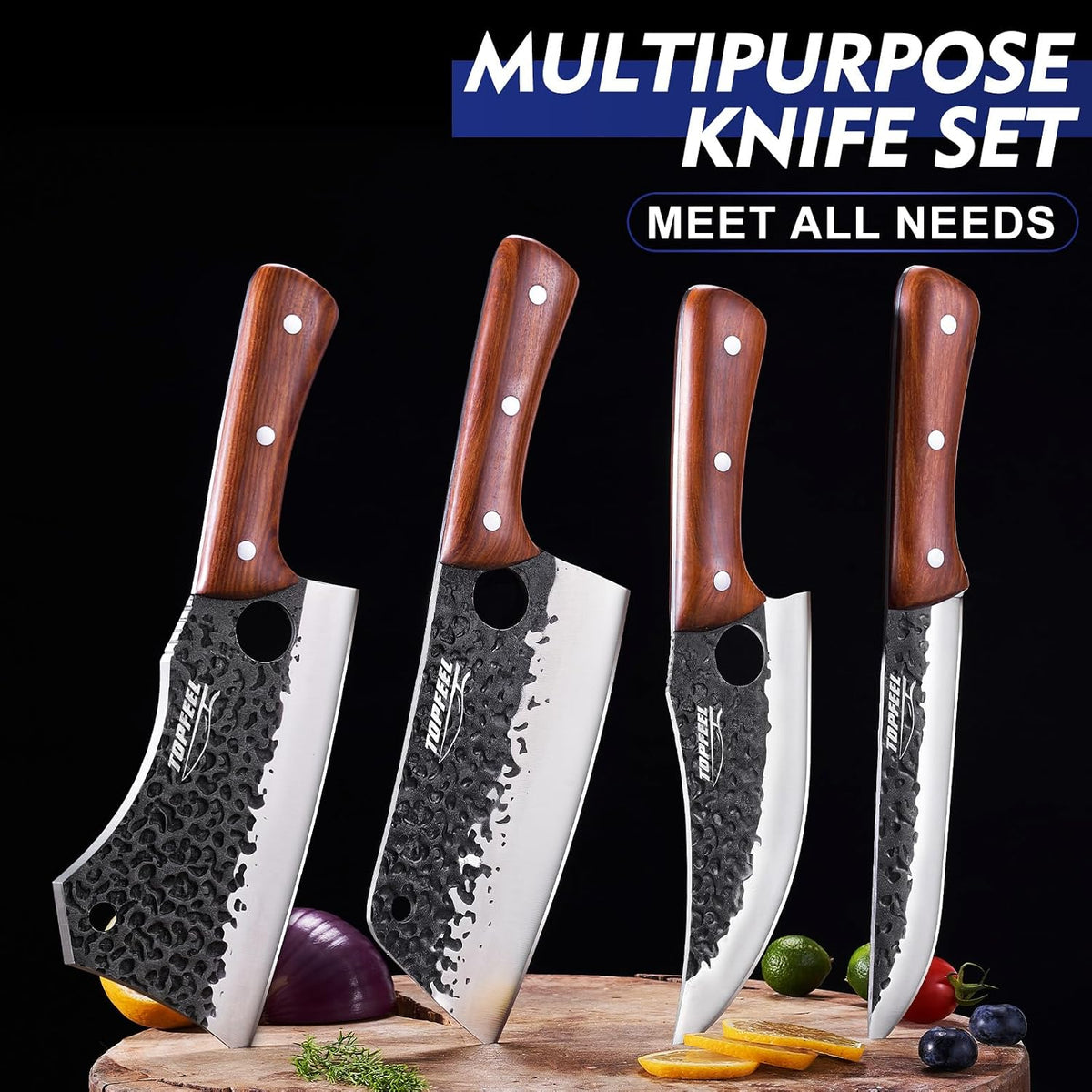 Topfeel Juego de 4 cuchillos de carne \u2013 Cortador de huesos res...