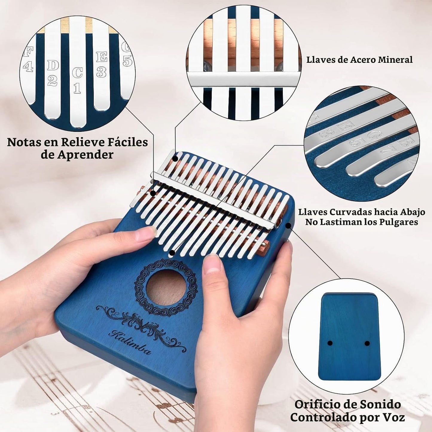 Kalimba - Piano de pulgar de 17 teclas, instrumentos musicales de p...
