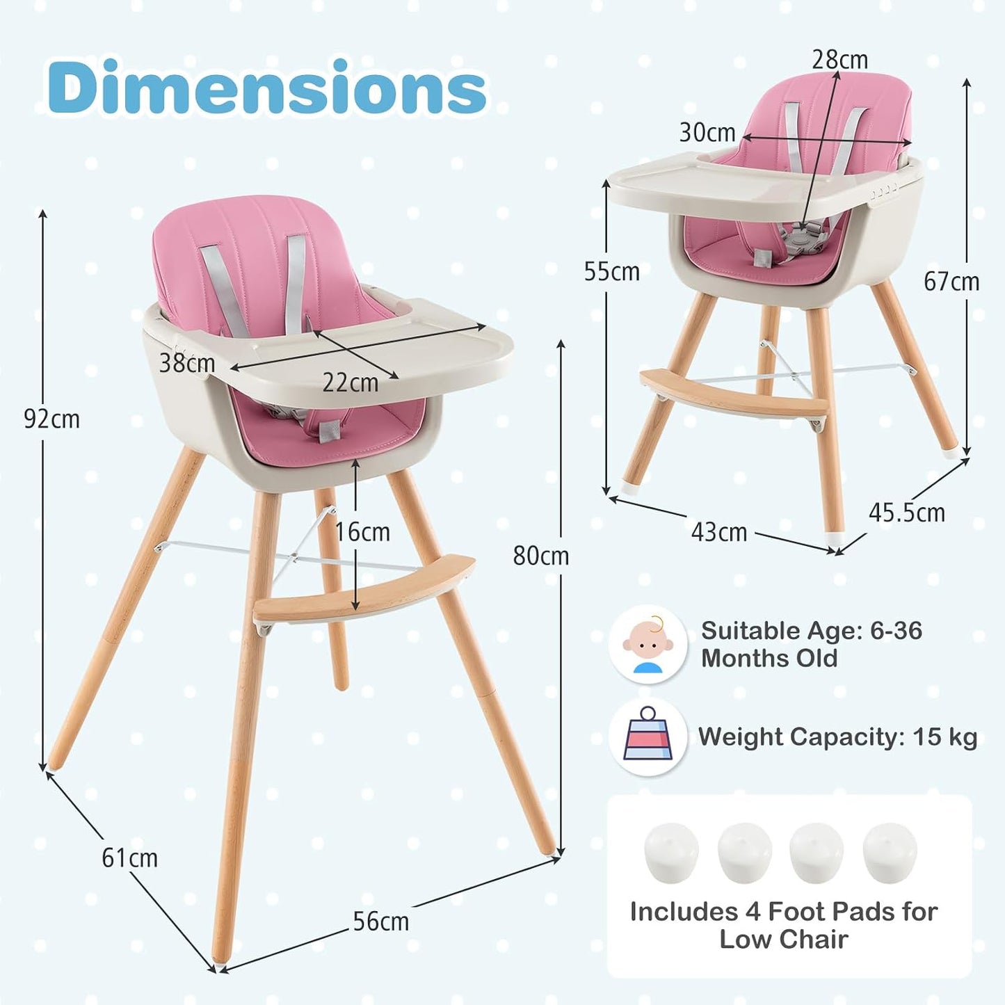 HONEY JOY Silla alta para bebé, silla alta 6 en 1 de madera Eat &am...