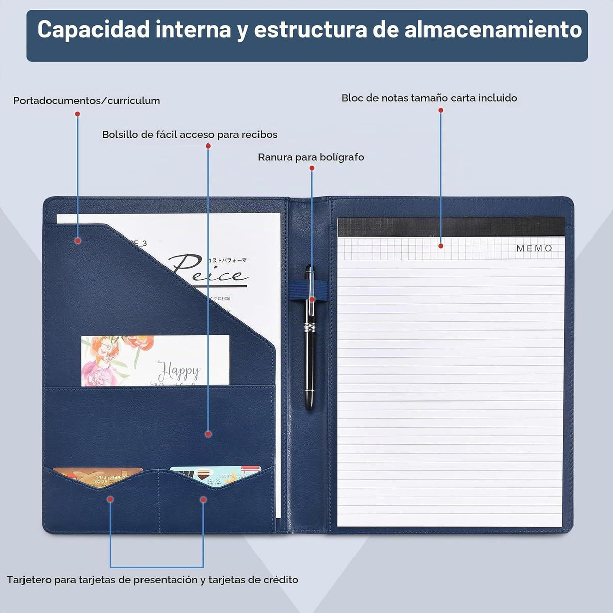 Pacific Mailer carpeta portafolios de piel con cierre, organizador...