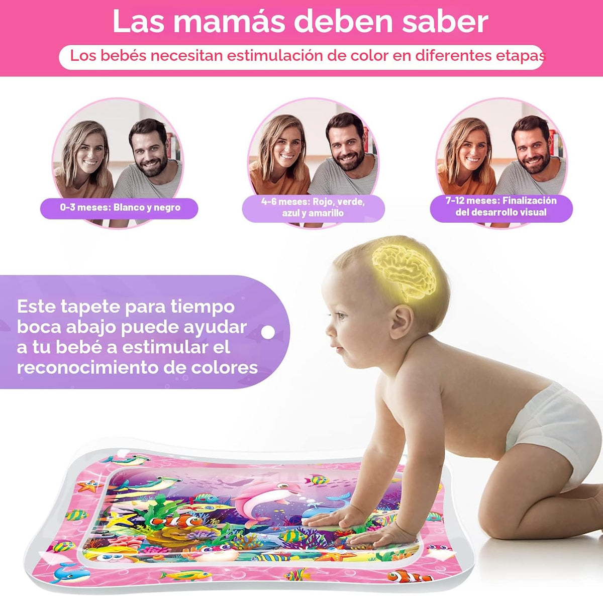 Infinno Tapete de juego acuático para bebé, juguete sensorial para...