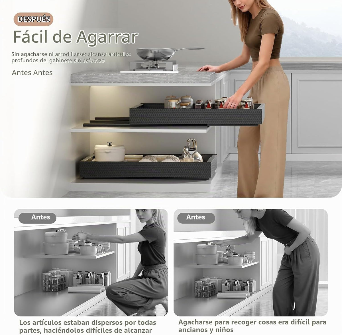 FLEKSO Organizador de gabinete extraíble, paquete de 2, expandible...