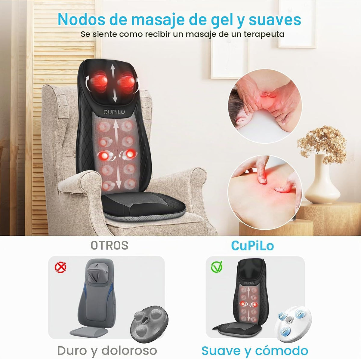 CuPiLo Masajeador Shiatsu para Cuello y Espalda con Calor, Cojín de...