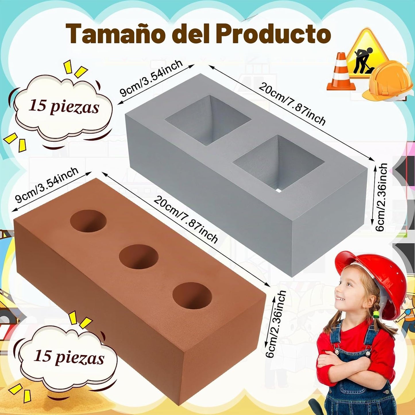Deekin Bloques de construcción de ladrillo de espuma para niños, bl...