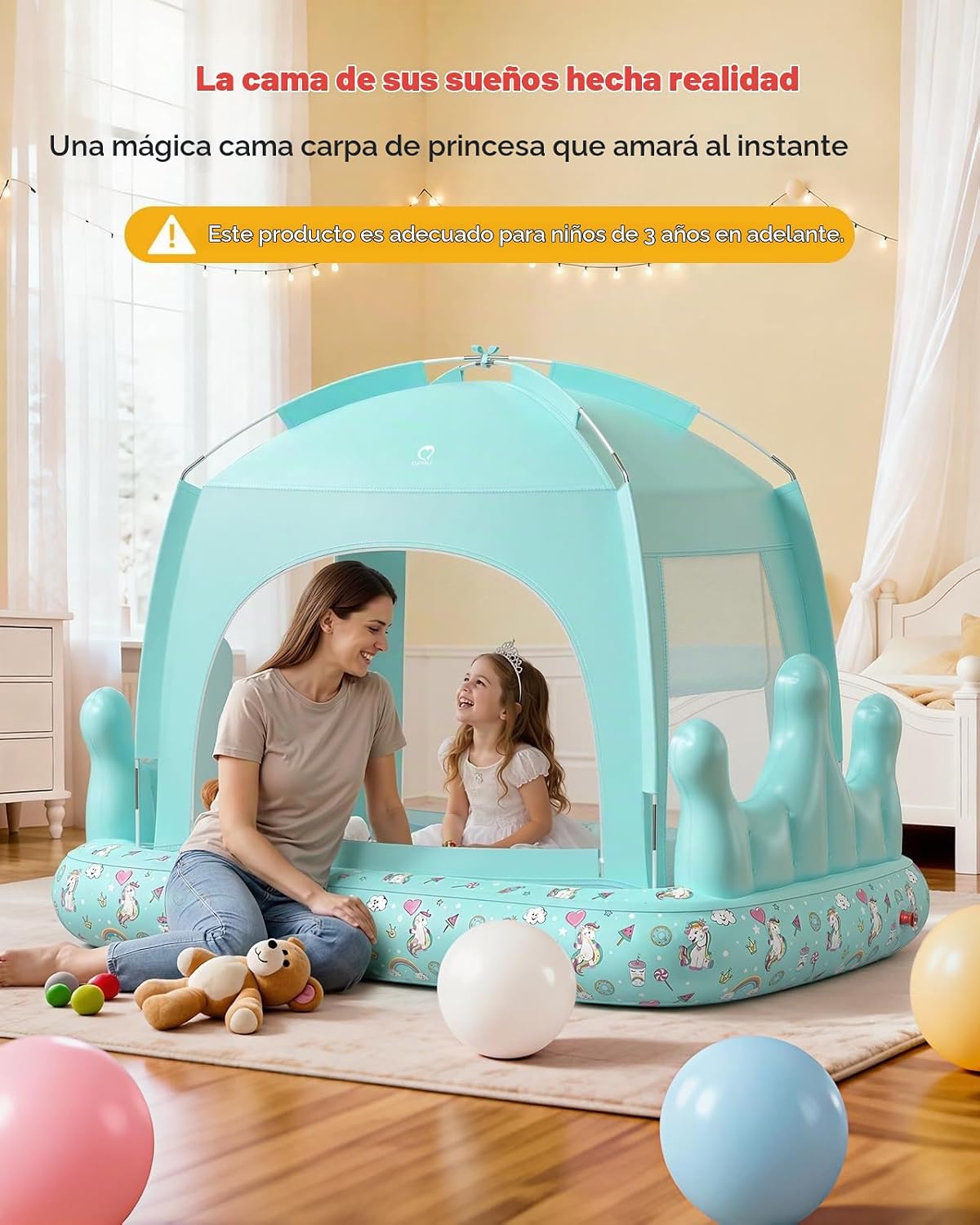 QPAU Colchón de aire para niños con tienda de campaña y bomba rápid...