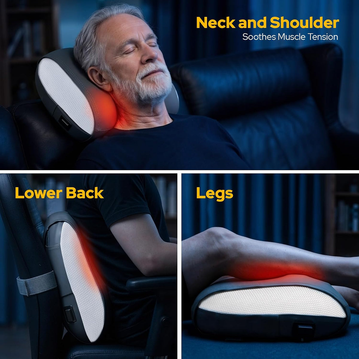 Almohada masajeadora de cuello inalámbrica 3 en 1 mejorada con calo...