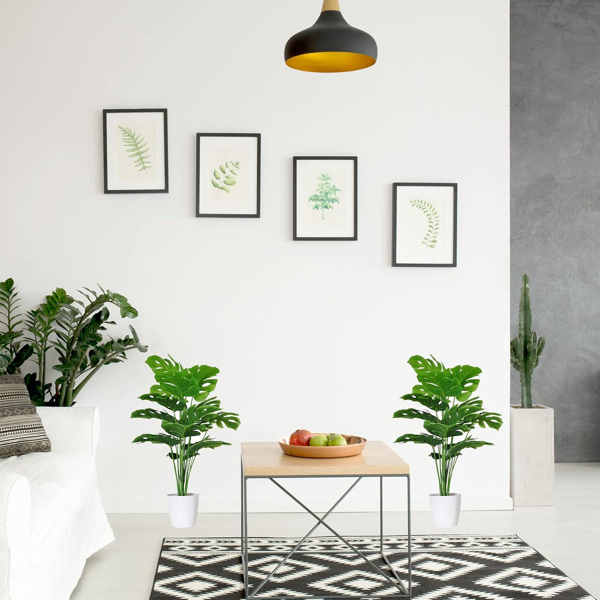 SAJANDAS Juego de 2 plantas artificiales Monstera Deliciosa en mace...