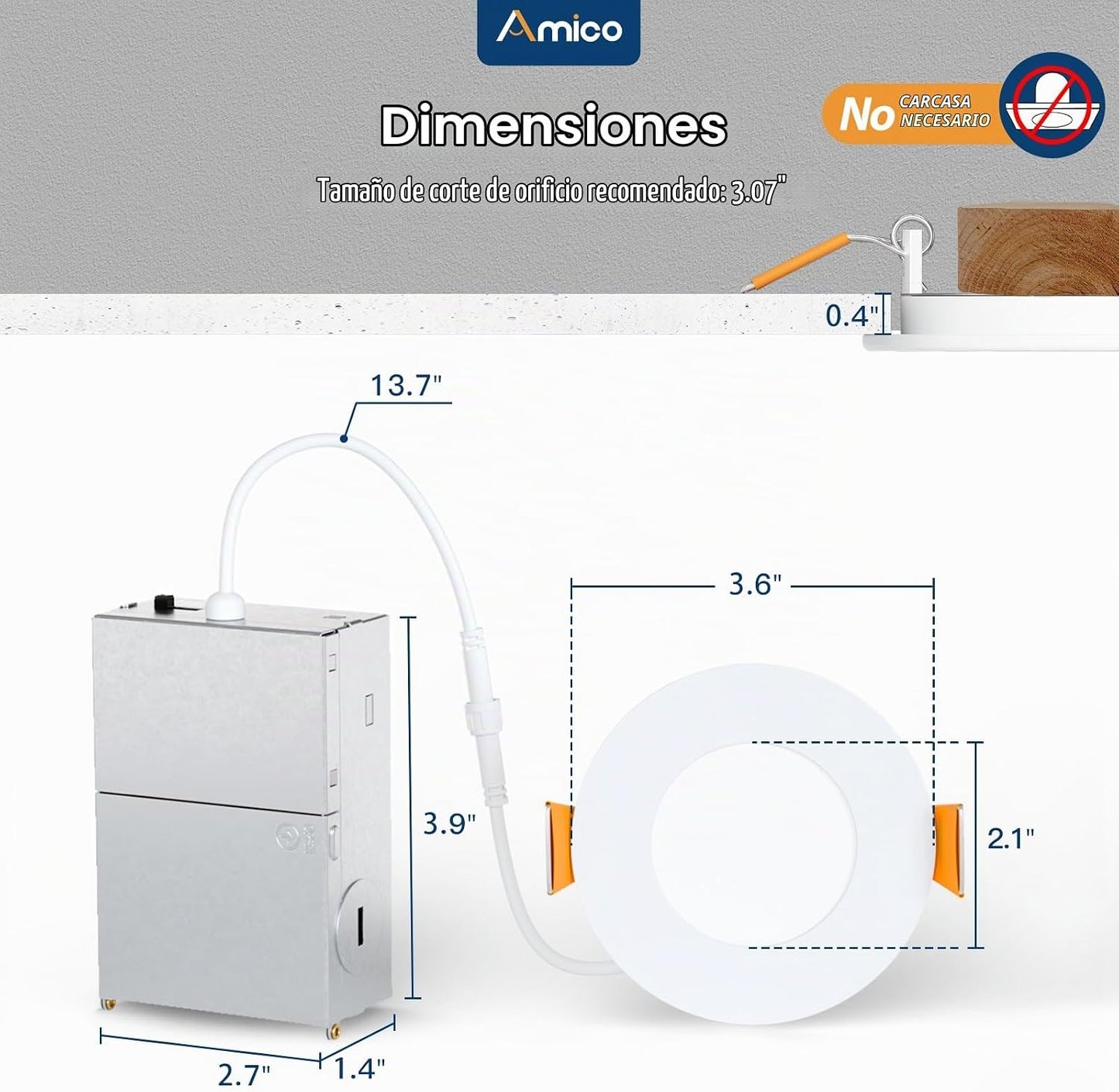 Amico Paquete de 24 luces de techo empotrables ultrafinas de 3 pulg...