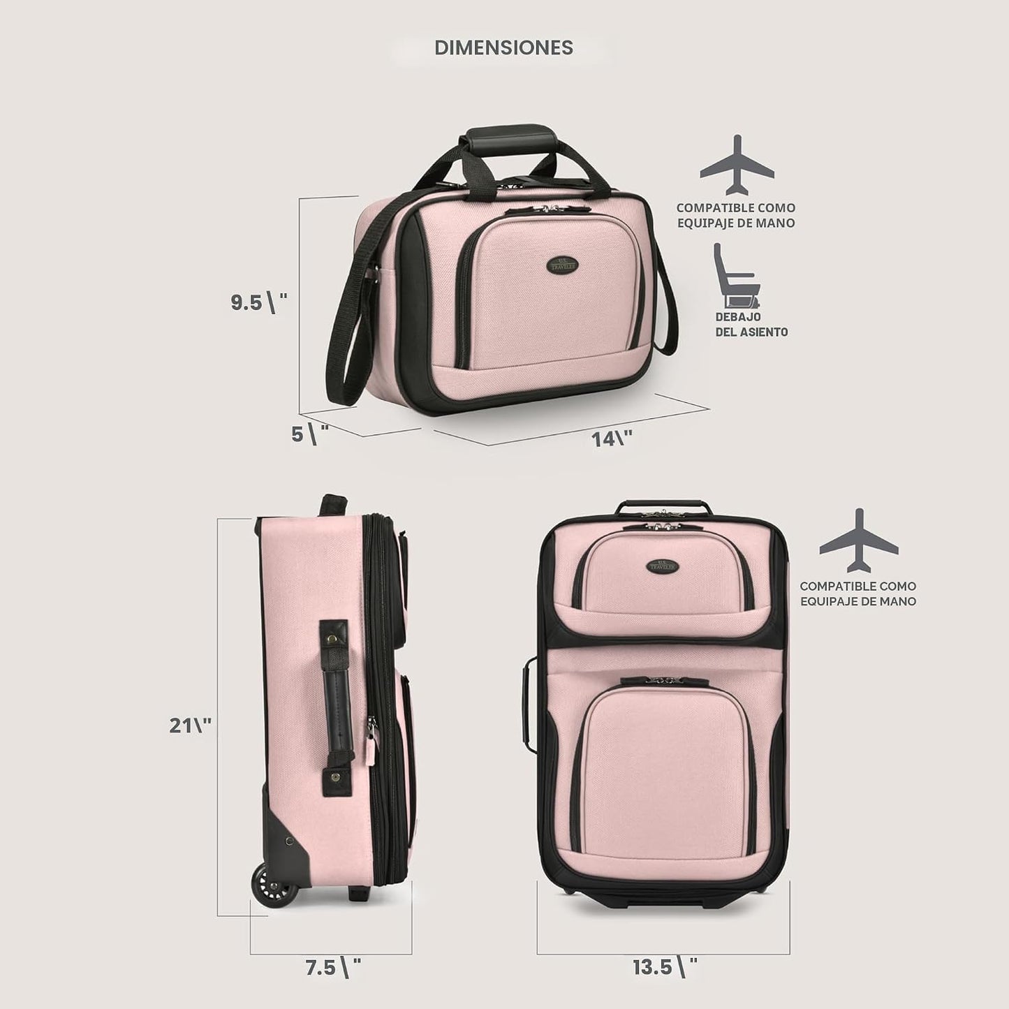 Maleta de cabina con ruedas, expandible, ligera U.S. Traveler Rio,...