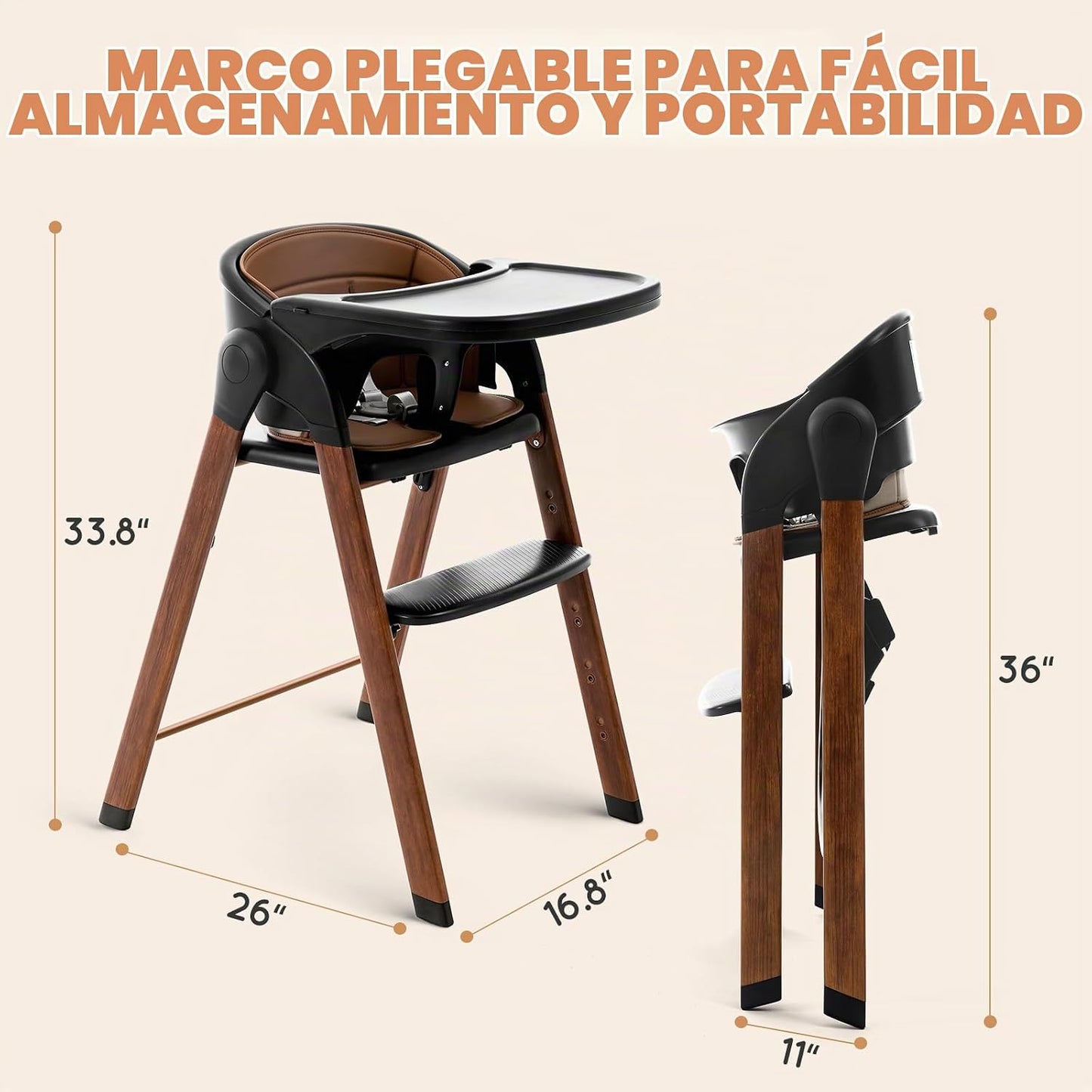 Silla alta plegable y ajustable para bebés y niños pequeños, silla...