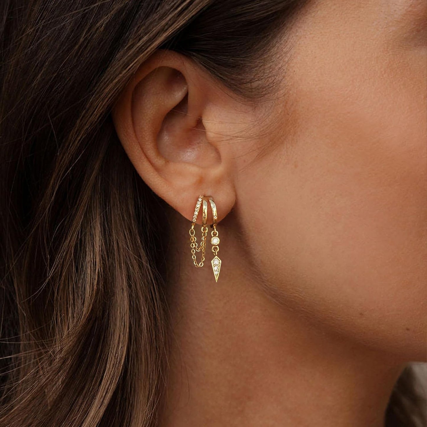 SELSHE Pendientes colgantes para mujer, aretes triples chapados en...
