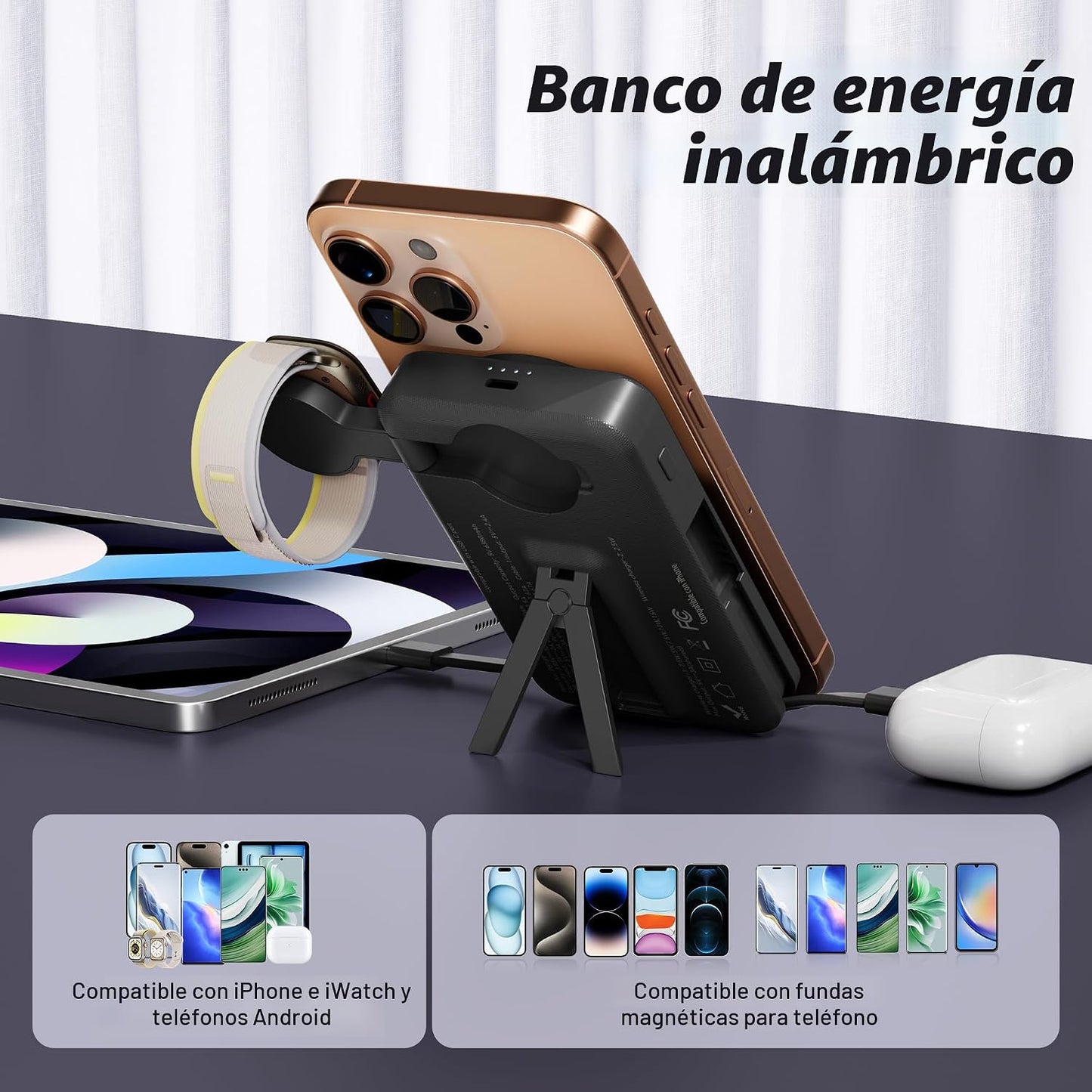 Cargador portátil magnético con cables integrados, estación de carg...