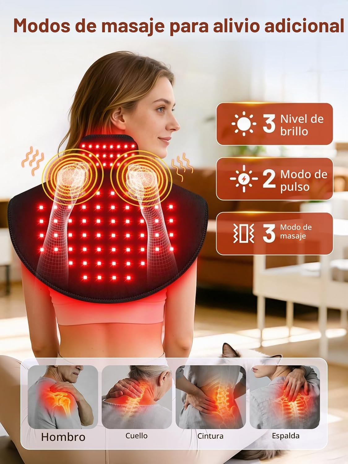 Terapia de luz roja inalámbrica para alivio del cuello y hombros, 1...