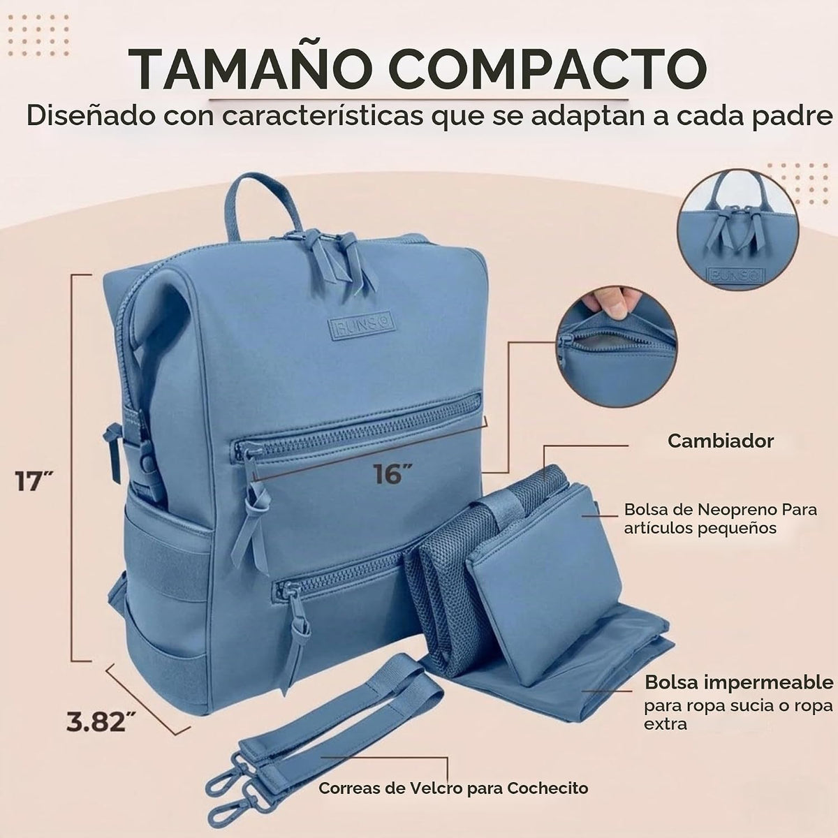 Bolsa de pañales de neopreno BUNSO: mochila minimalista y resistent...
