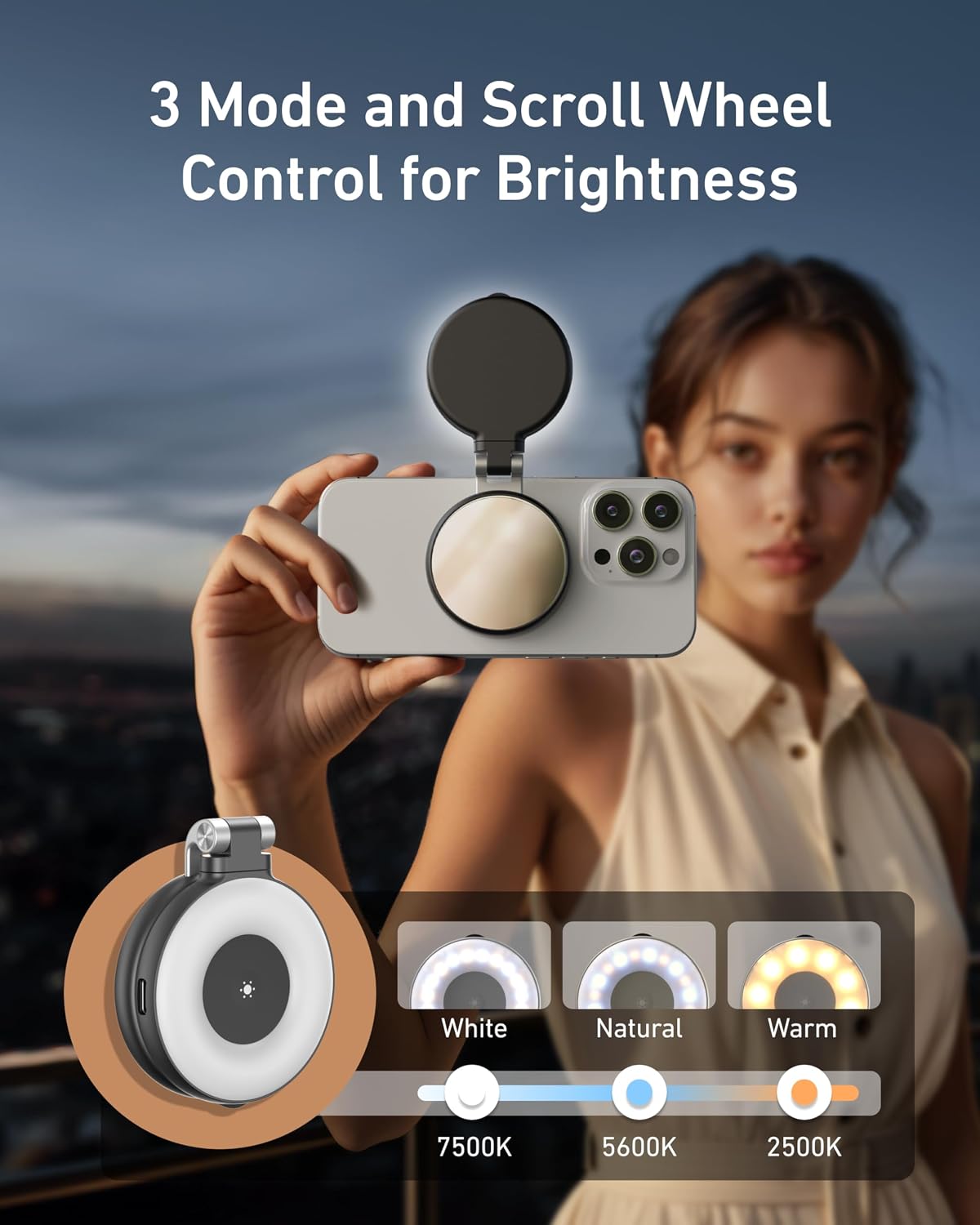 TELESIN C03 - Luz magnética para selfie de belleza para teléfono, c...