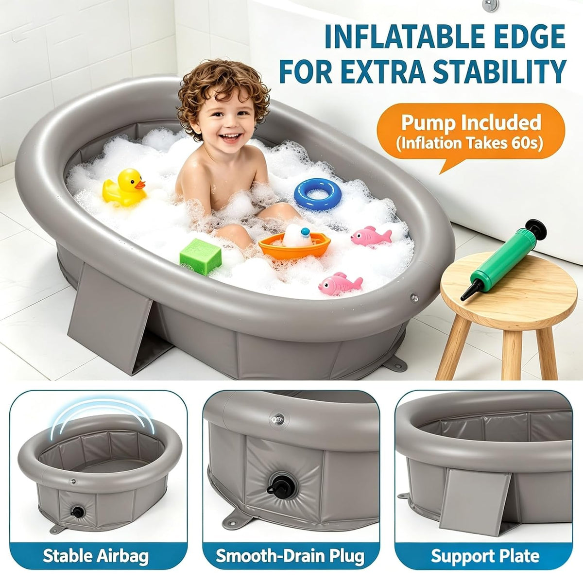 Bañera de bebé para recién nacidos a niños pequeños de 1 a 6 años,...