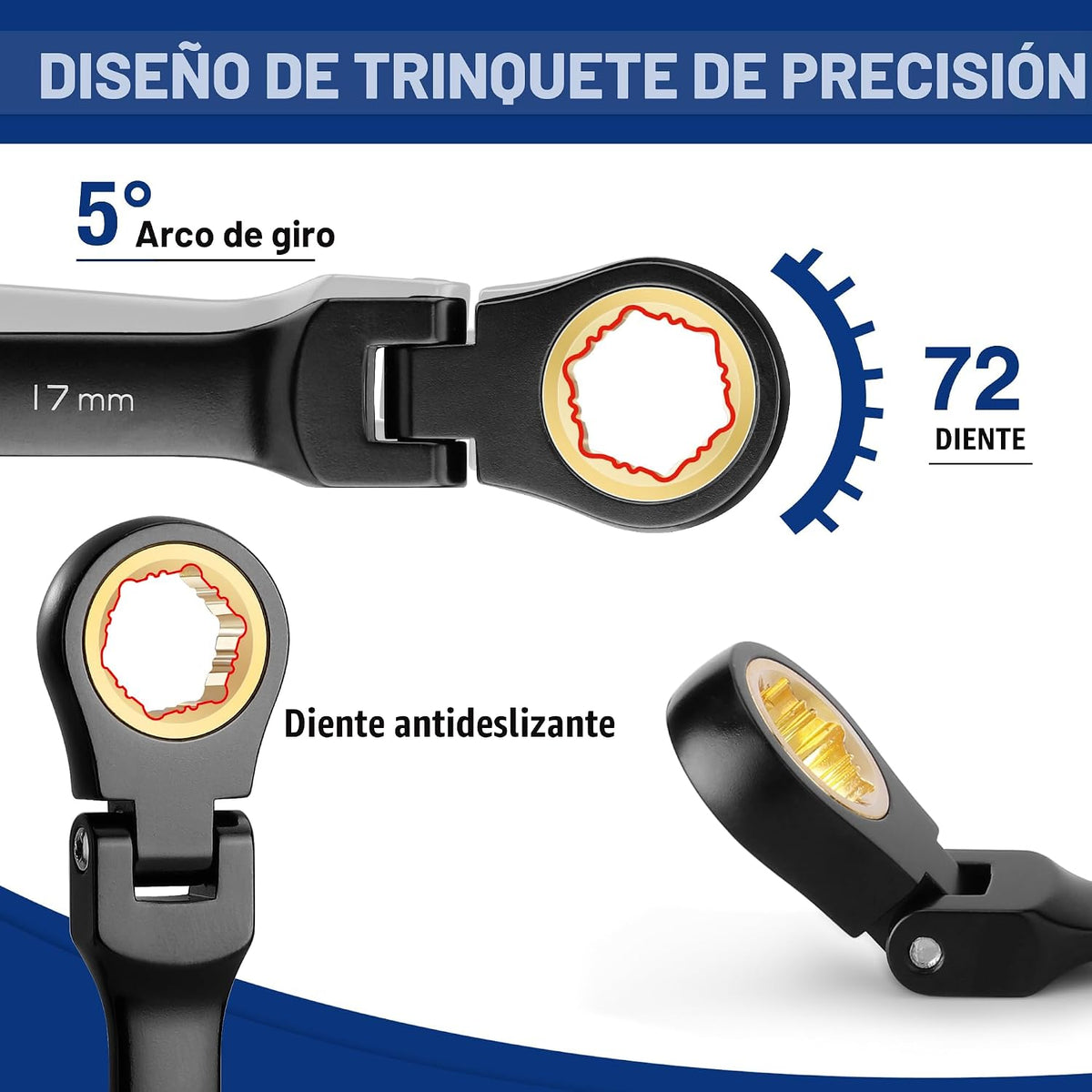 WORKPRO Juego de llaves de trinquete de 22 piezas con cabezal flexi...