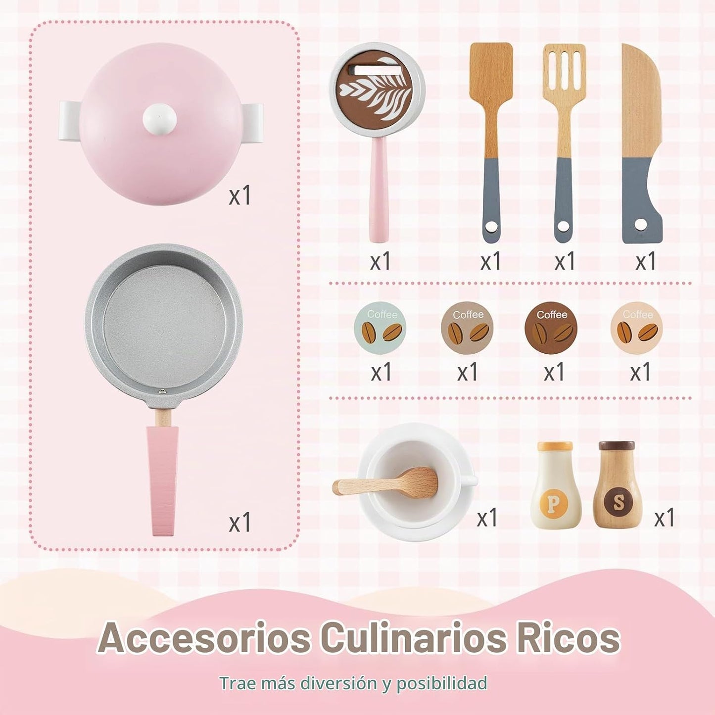 Costzon Cocina de Juguete de Madera, Juego de Cocina con Cafetera d...