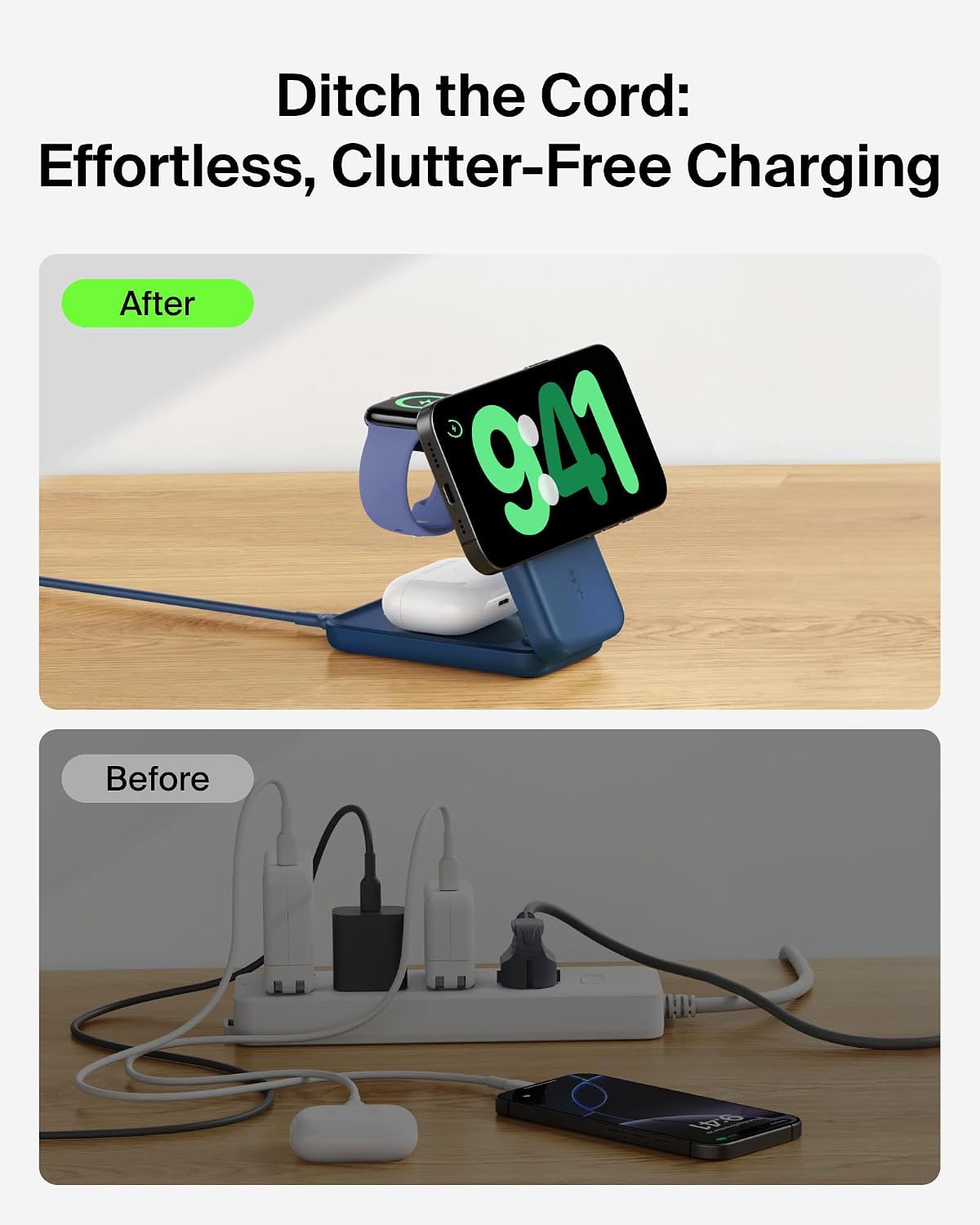 Belkin Qi2.2 25W inalámbrico 3 en 1 estación de carga rápida plegab...