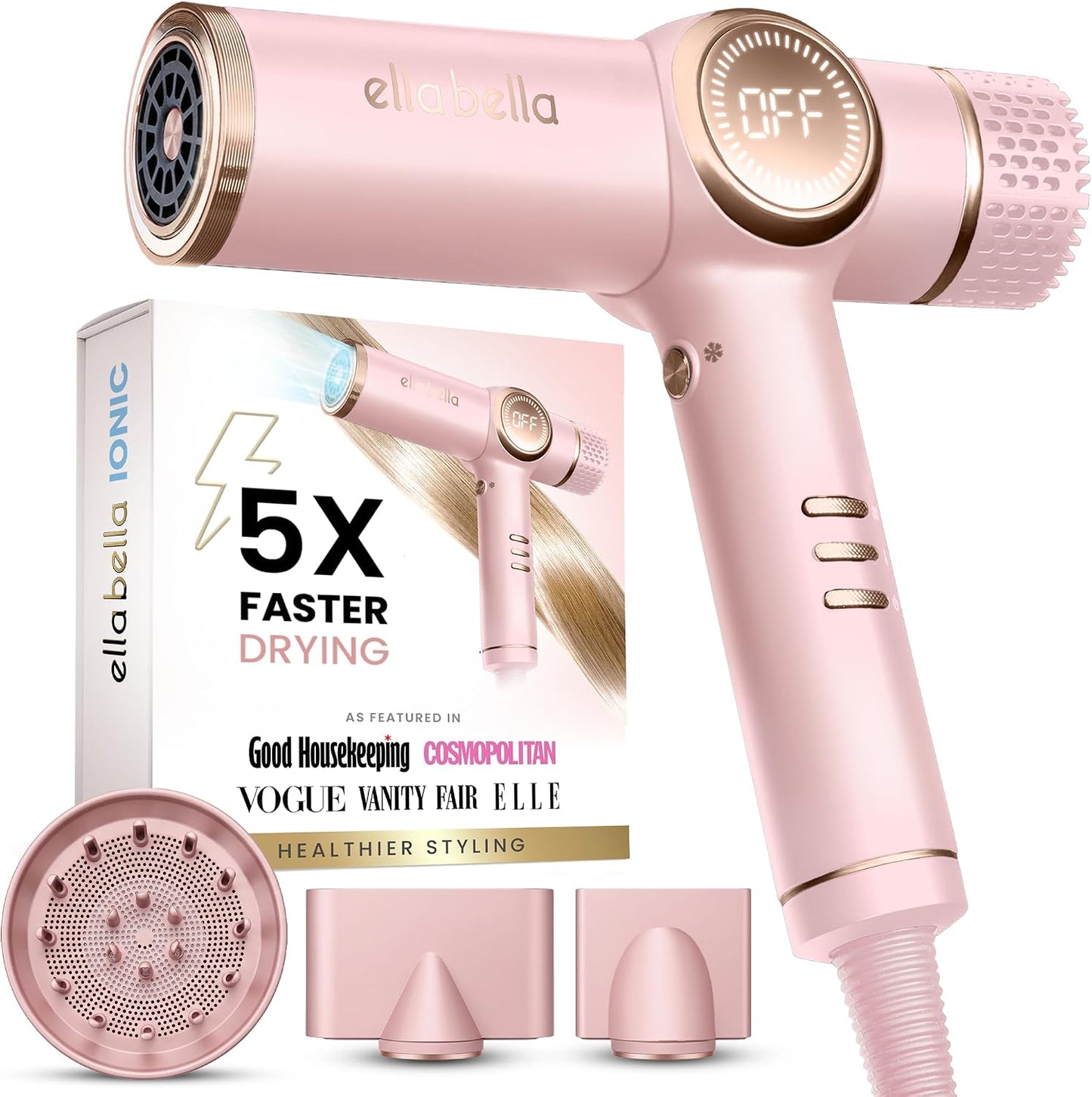 ELLA BELLA® - Secador de pelo iónico profesional con difusor \u2022...