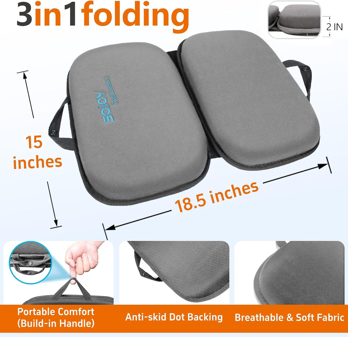 Sojoy iGelComfort 3-en-1 Cojín de asiento de gel plegable y espuma...