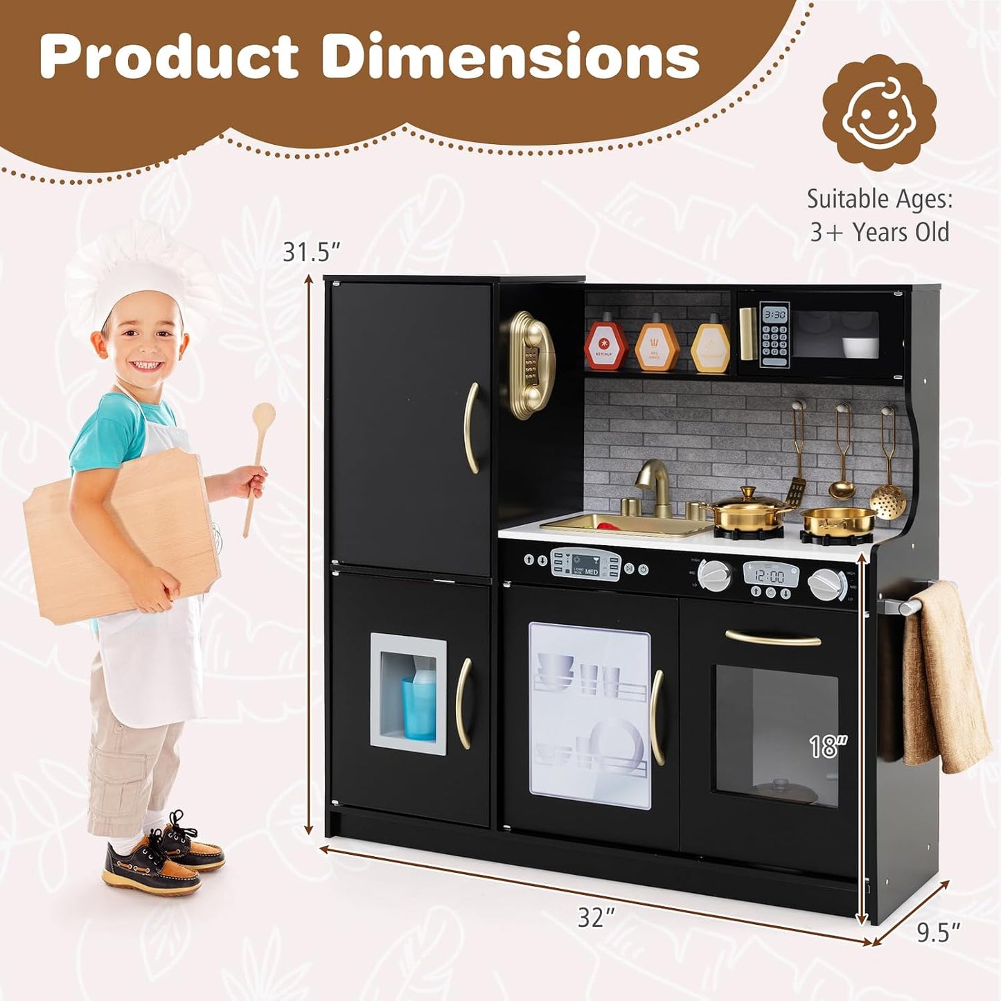 Costzon Juego de cocina para niños, juego de juguetes de cocina de...