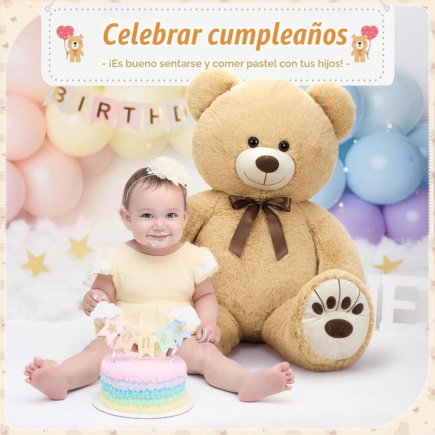 Tezituor Oso de Peluche Gigante Grande de 4 pies Color Crema, Anima...