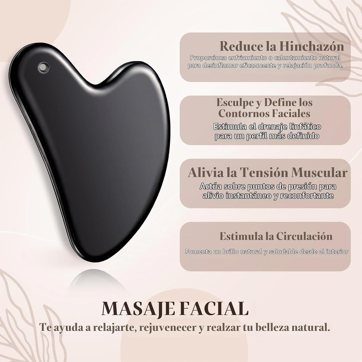 Nuanchu Herramienta facial Gua Sha de acero inoxidable 304, negro,...