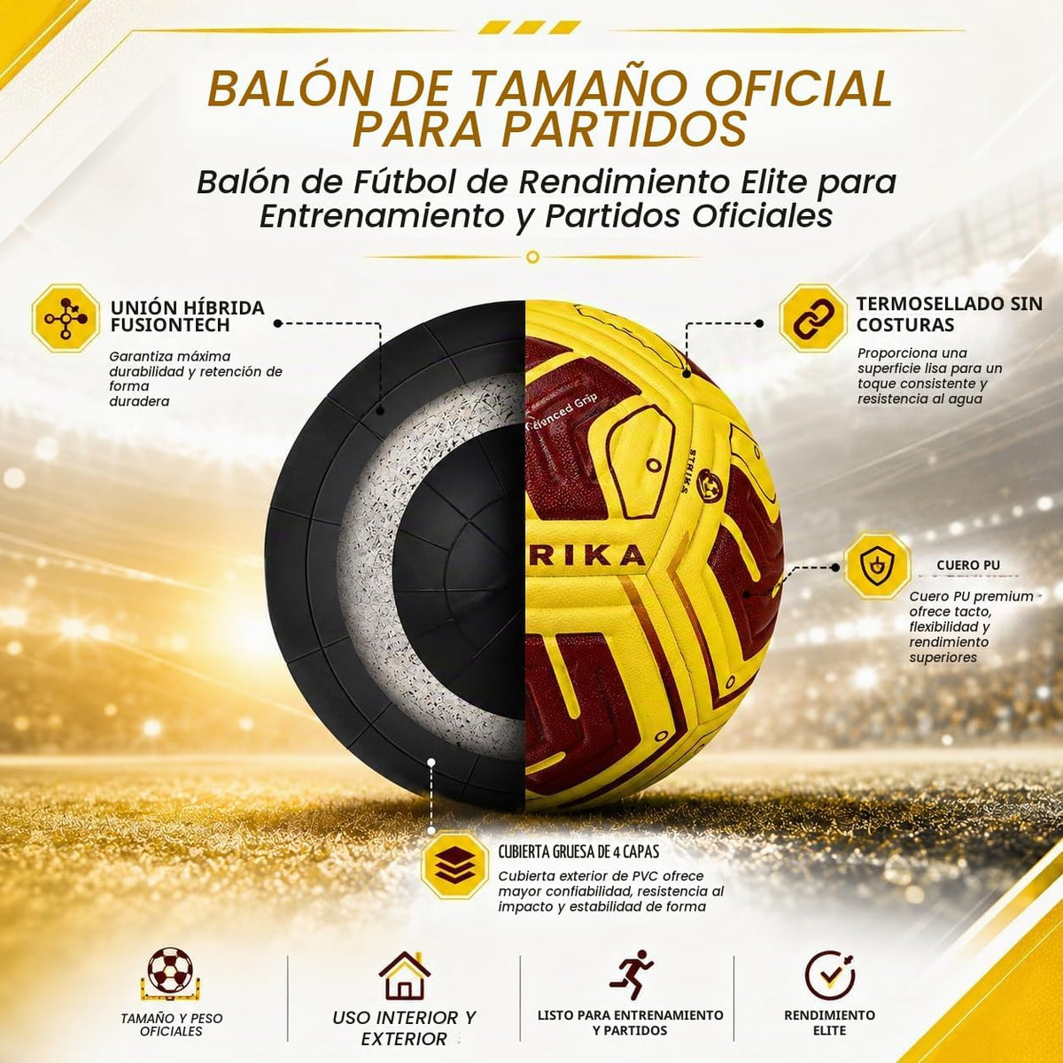 STRIKA Balón de fútbol prémium tamaño 5 y 4 \u2013 Pelota híbrida p...